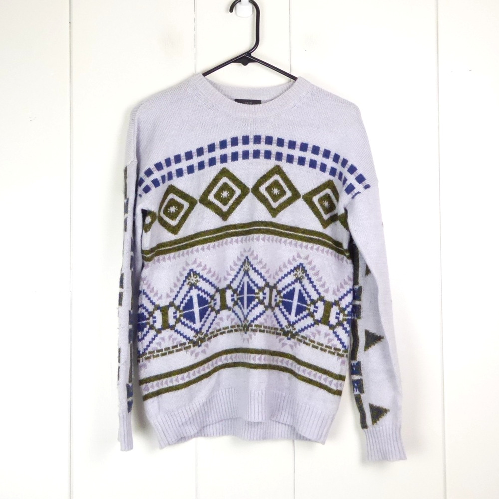 J Crew Sweater Womens‎ SZ S Wool Mohair Blend Knit Abstract Fair Isle Nordic